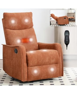 Heat Massage Manual Recliner Chair with Rocker and Swivel in Fabric for Living Room