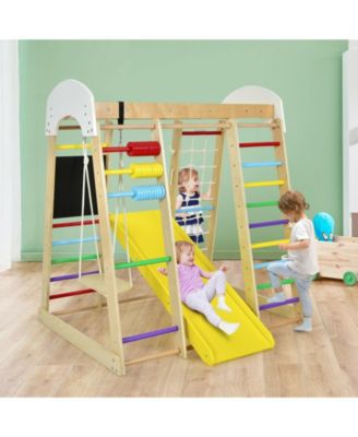 8-in-1 Wooden Climber Play Set with Slide and Swing for Kids