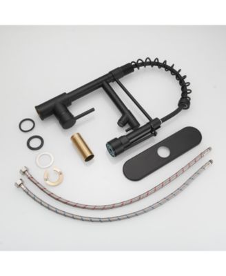 Contemporary Single Handle Pull-Down Spring Faucet with Sprayer and Deck Plate Commercial Kitchen Faucet