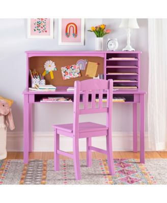 Kids Media Desk and Chair Set - Kids Desk and Chair Set, Study Table for Kids with Hutch and Shelf, Wood Bedroom Furniture Set