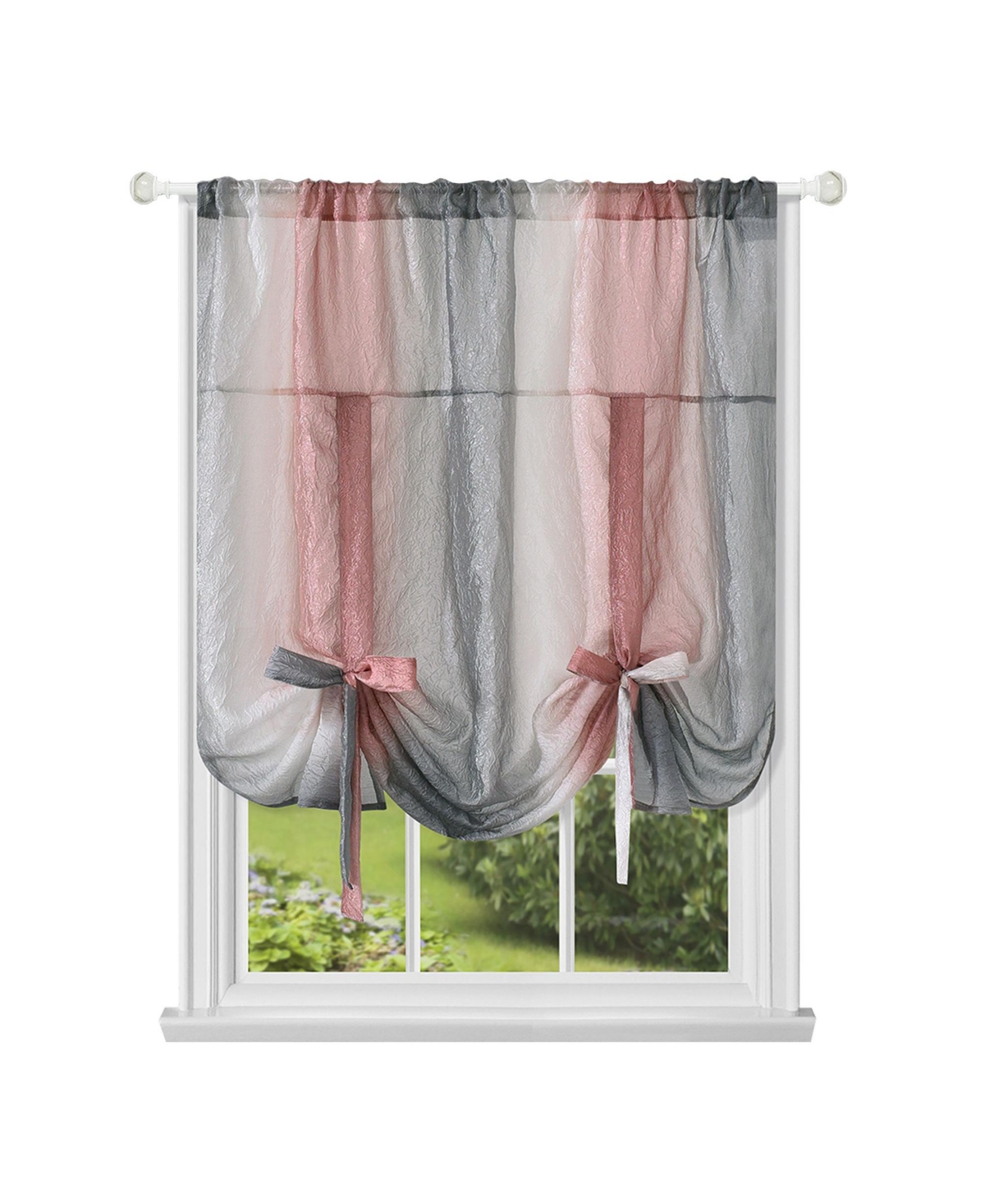 Crushed Faux Satin Silver & Blush Rose Pink Ombre Window Curtain Tie Up Shade - Blush