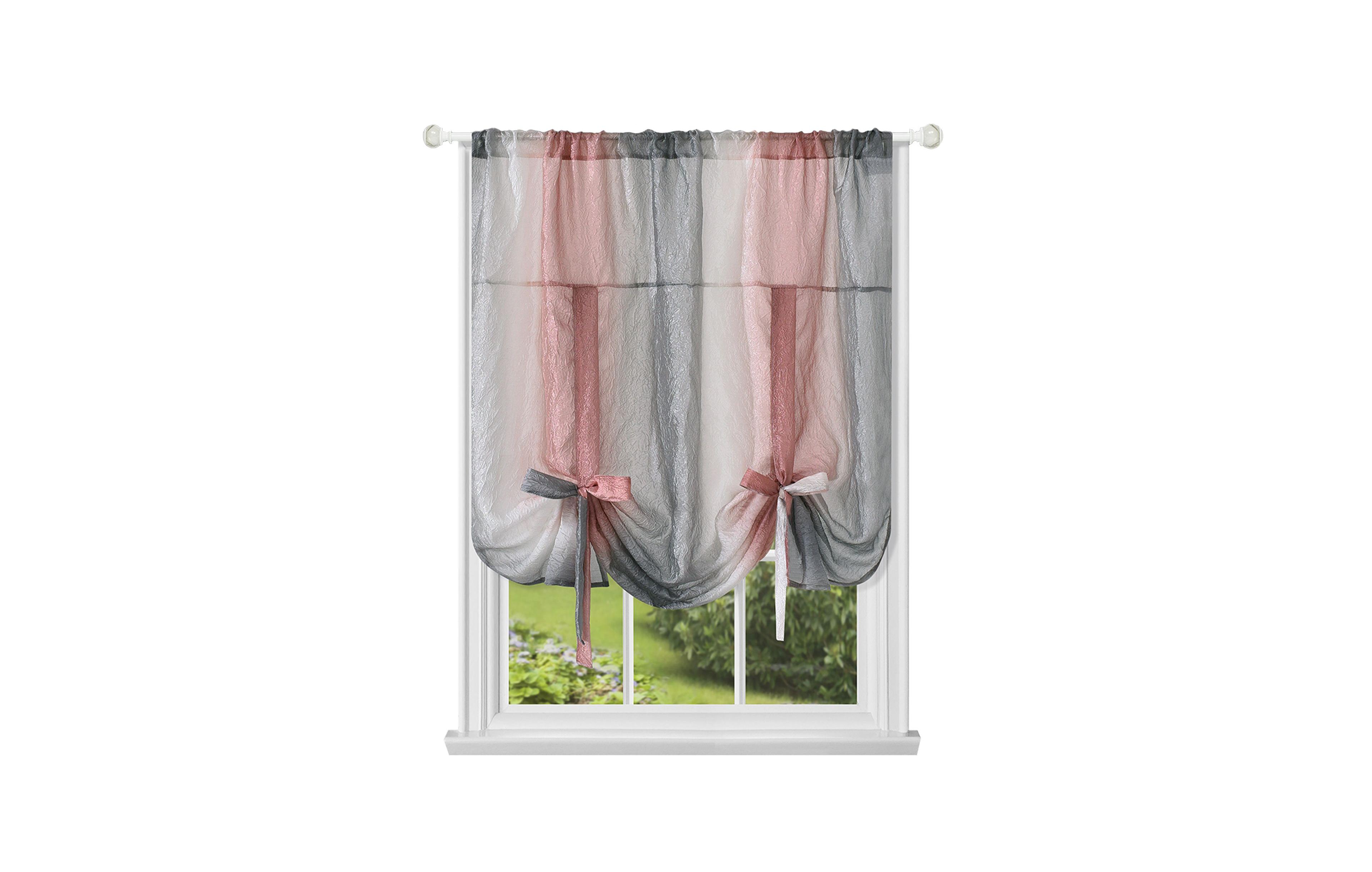 Kate Aurora Crushed Faux Satin Silver & Blush Rose Pink Ombre Window Curtain Tie Up Shade