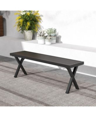 Patio Metal Bench with Slatted Seat and X-Shaped Legs for Outdoor Seating