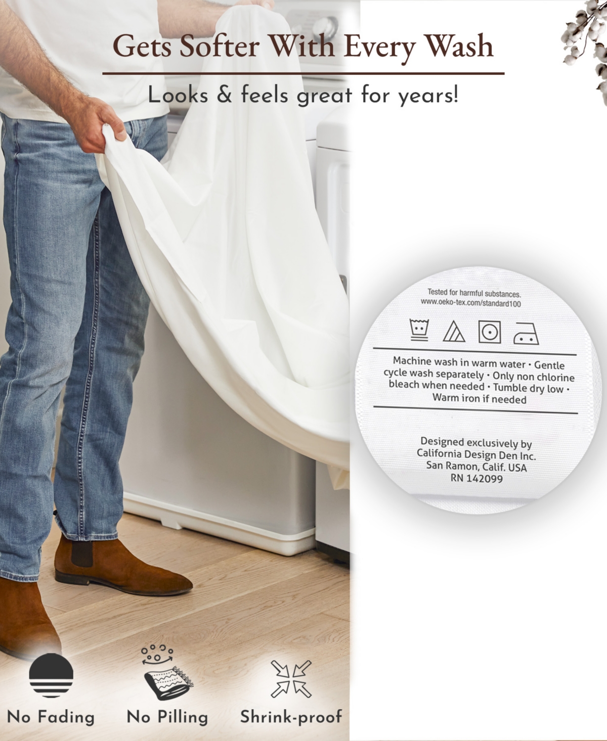 Cool Percale Fitted Sheet Only, 100% Organic Cotton, Fully Elasticized with Deep Pockets by California Design Den