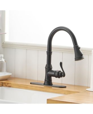 Single-Handle Pull-Down Sprayer 3 Spray High Arc Kitchen Faucet With Deck Plate