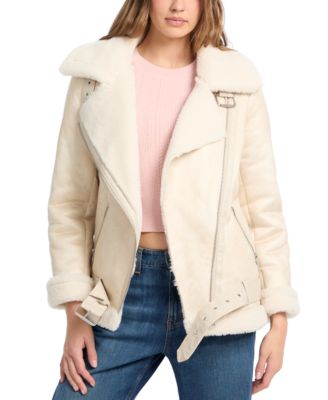Women's Faux-Shearling Asymmetric Moto Coat