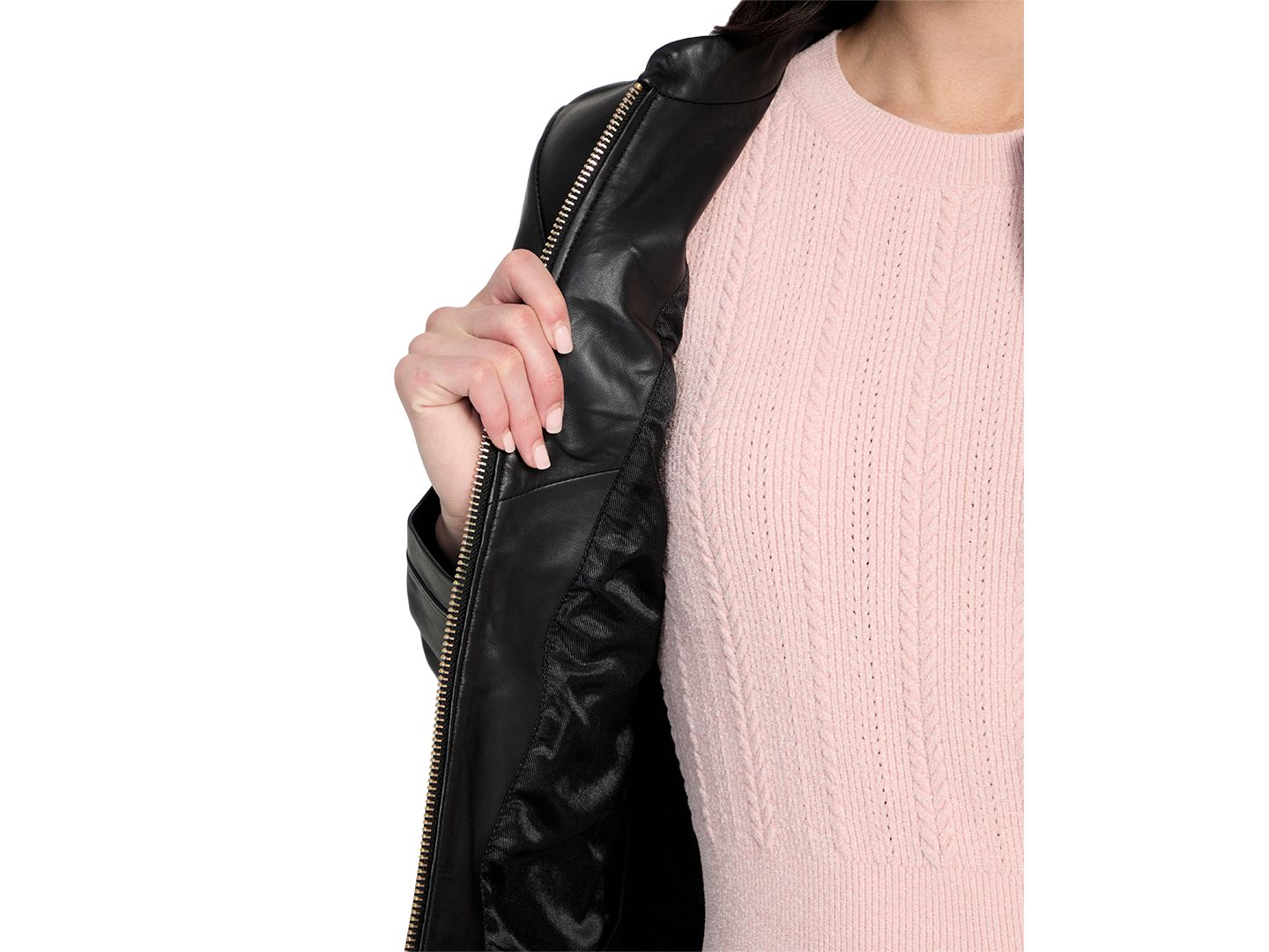 Женская куртка GUESS Women's Collarless Zip-Front Leather, цвет: Чёрный — фото 4