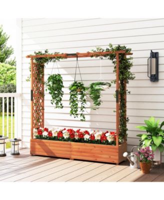 Raised Garden Bed with Arch Trellis and Hanging Roof