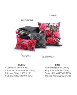 Flower Garland Bedding 100% Cotton 5 Piece King Size Reversible Comforter Set