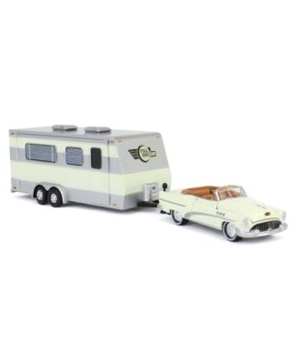 1/64 1953 Buick Super with Camper Trailer White, Johnny Lightning