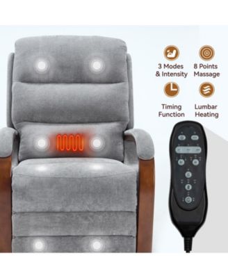 Power Chenille Lift Recliner Chair Dual Motor Infinite Position Up to 350 LBS with Solid Wood Armrests, Heat Massage and Heavy Duty Motion Mechanism