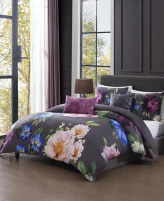 Elegant Blossoms Bedding 100% Cotton 5 Piece King Size Reversible Comforter Set