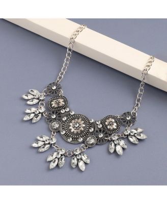 Women's Blue Circular Foliage Drop Statement Necklace