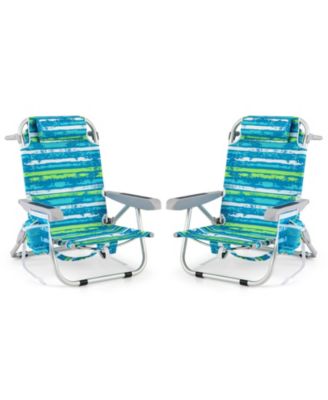 Foldable Backpack Beach Chair with Cup Holder and Storage Pockets Set of 2