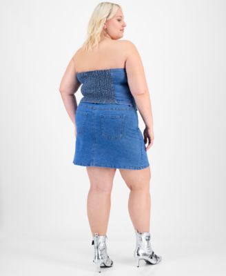 Trendy Plus Denim Corset Top & Mini Skirt Set