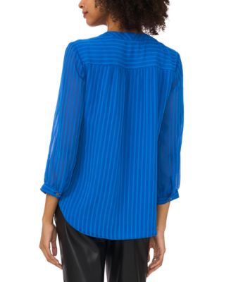 Women's Striped V-Neck 3/4-Sleeve Top