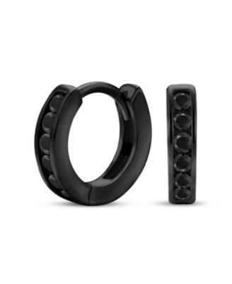 Delicate Tiny CZ Channel Set Huggie Cubic Zirconia Hoop Earrings Sterling Silver