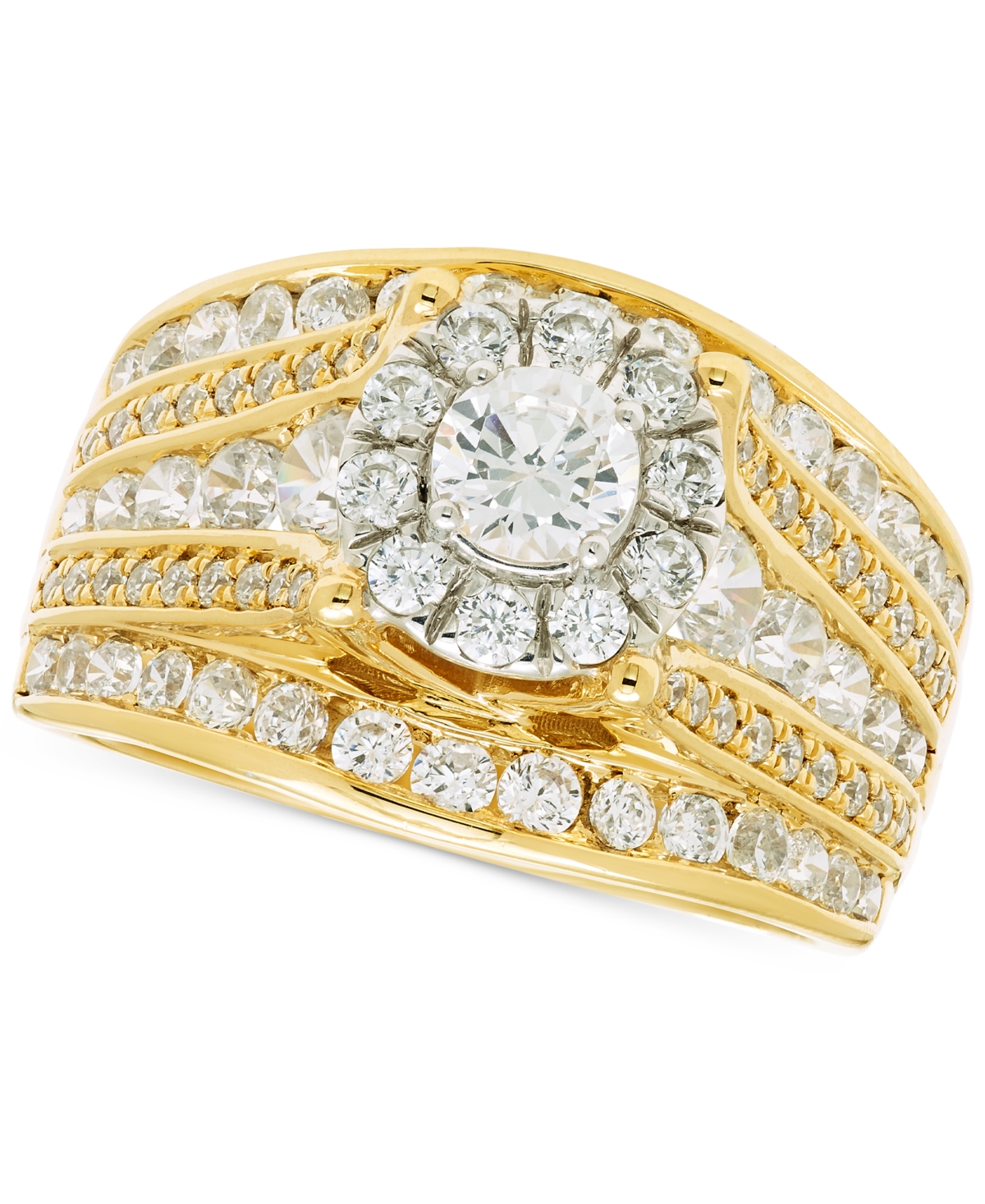 Diamond Halo Multirow Engagement Ring (2 ct. t.w.) in 14k Two-Tone Gold - Two Tone Gold
