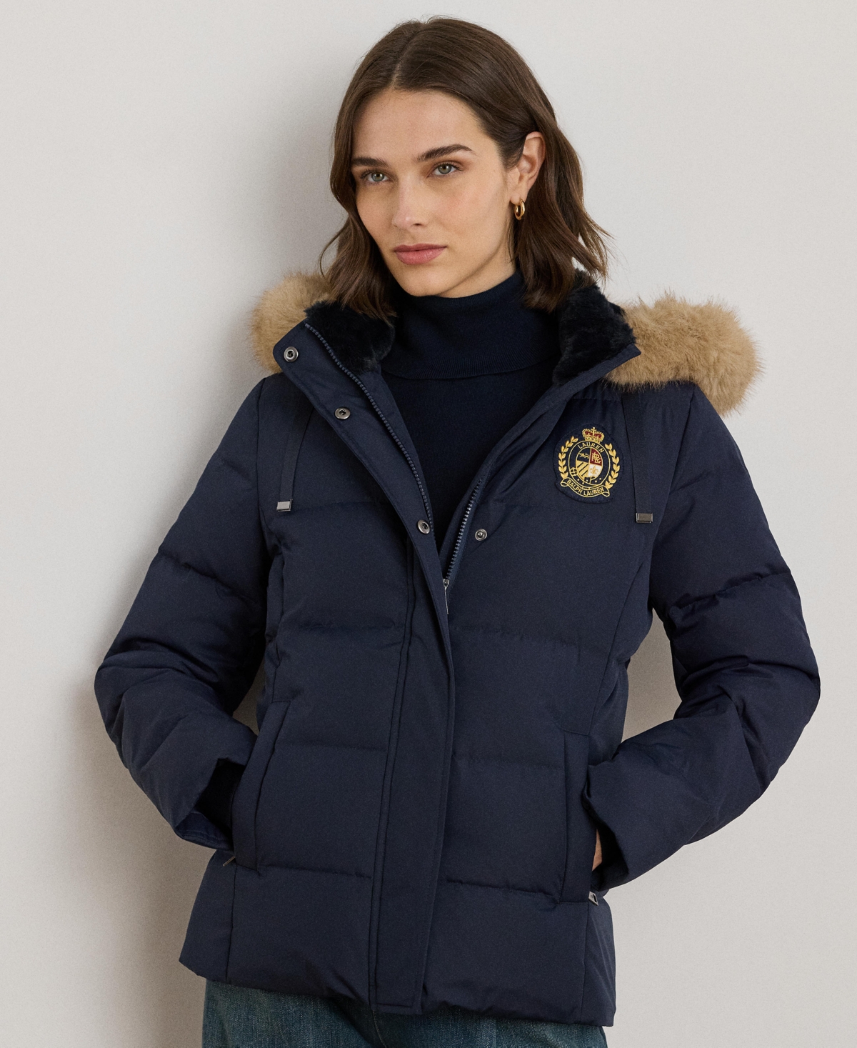 Ralph Lauren Women's Faux-fur-trim Collared Puffer Coat In Blue