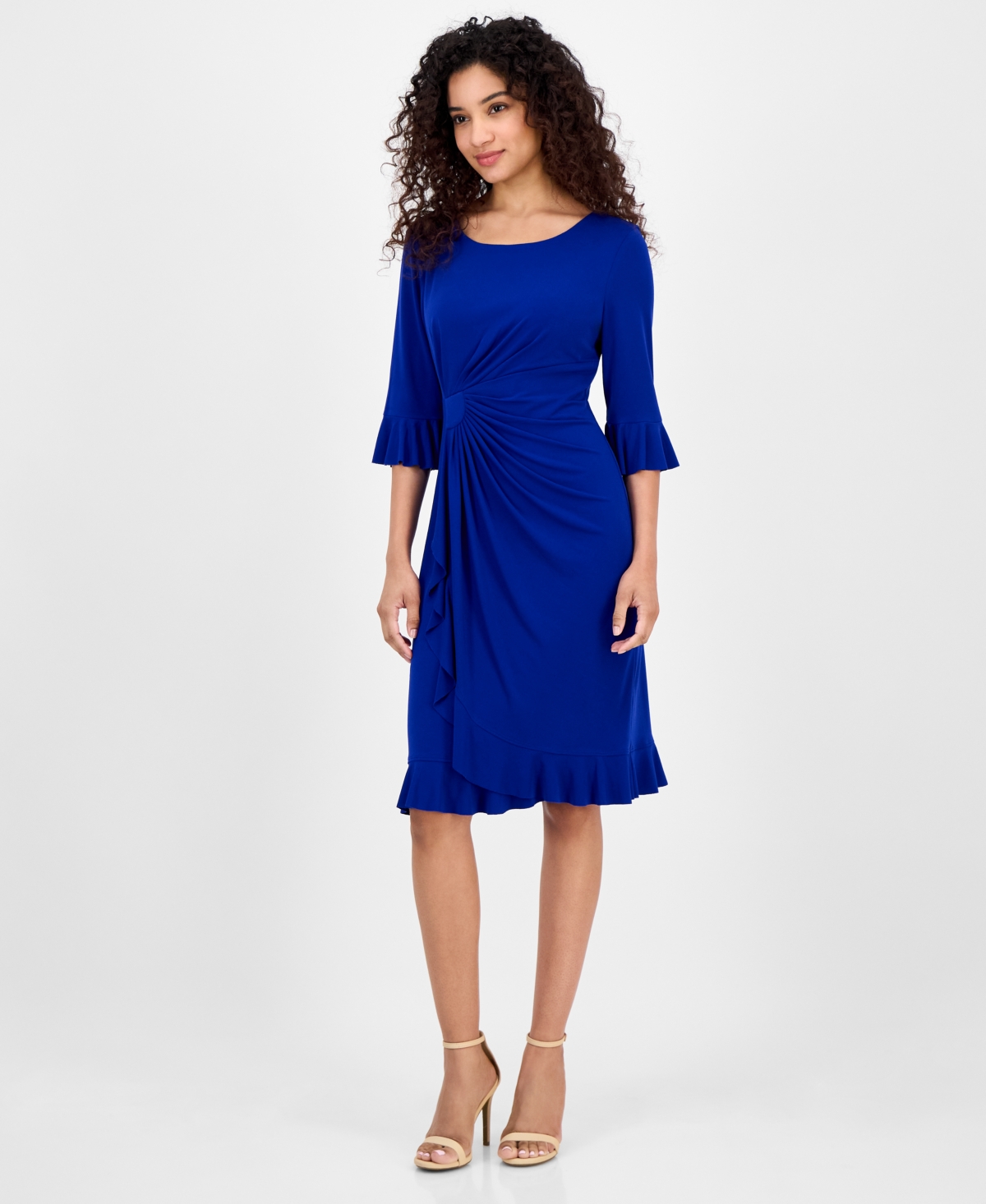 Connected Women's Bell-Sleeve Gathered-Waist Dress