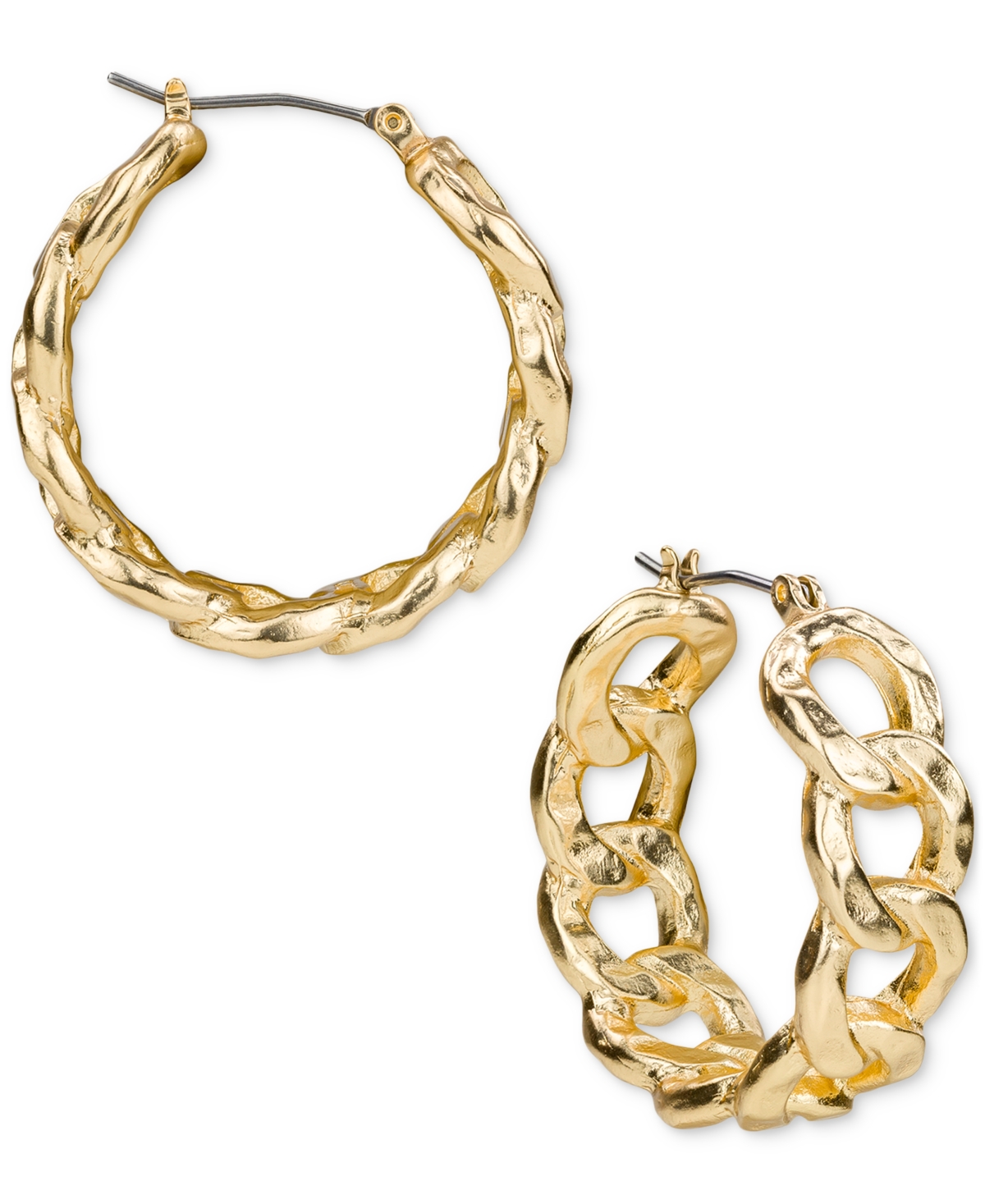Patricia Nash Matte Hammered Link Hoop Earrings In Gold