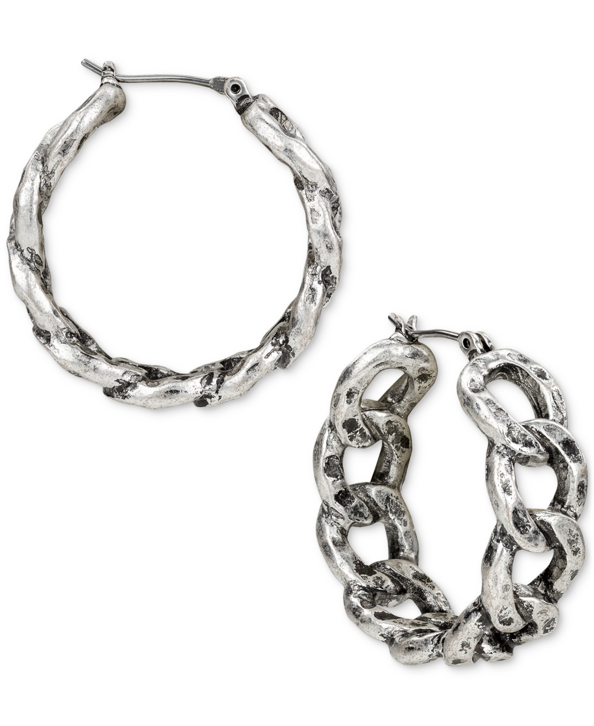 Patricia Nash Matte Hammered Link Hoop Earrings In Silver