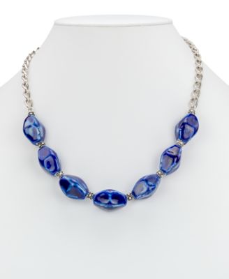 Short Blue Ceramic Bead Necklace