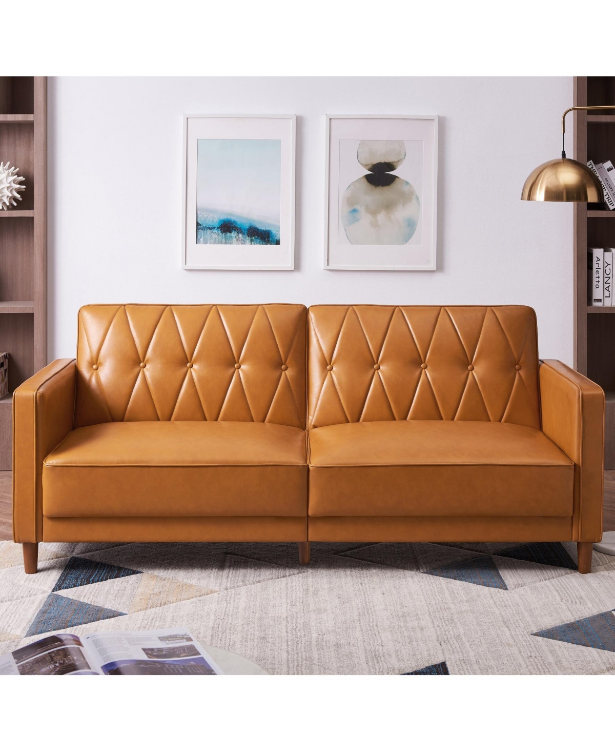 Gold Sparrow 77" Faux Leather Victoria Convertible Sofa Bed, Created For Macy's
