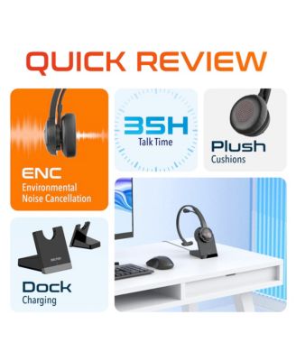 Noise Canceling Bluetooth Computer Headset with Charging Dock, Auto Pair USB Dongle for PC/Laptop, Compatible with MS Teams, Zoom, Google Meet, and More | Black