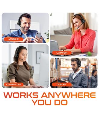 35X Noise Cancelling 2-Earpiece Computer Headset w/ Auto Pairing USB Dongle and Charging Dock