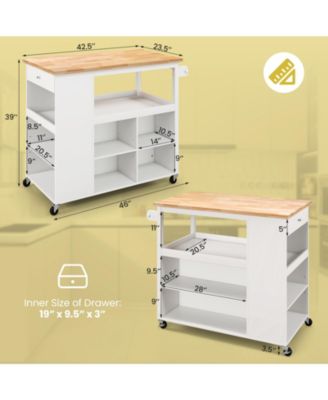 Kitchen Island Trolley Cart on Wheels with Storage Open Shelves and Drawer