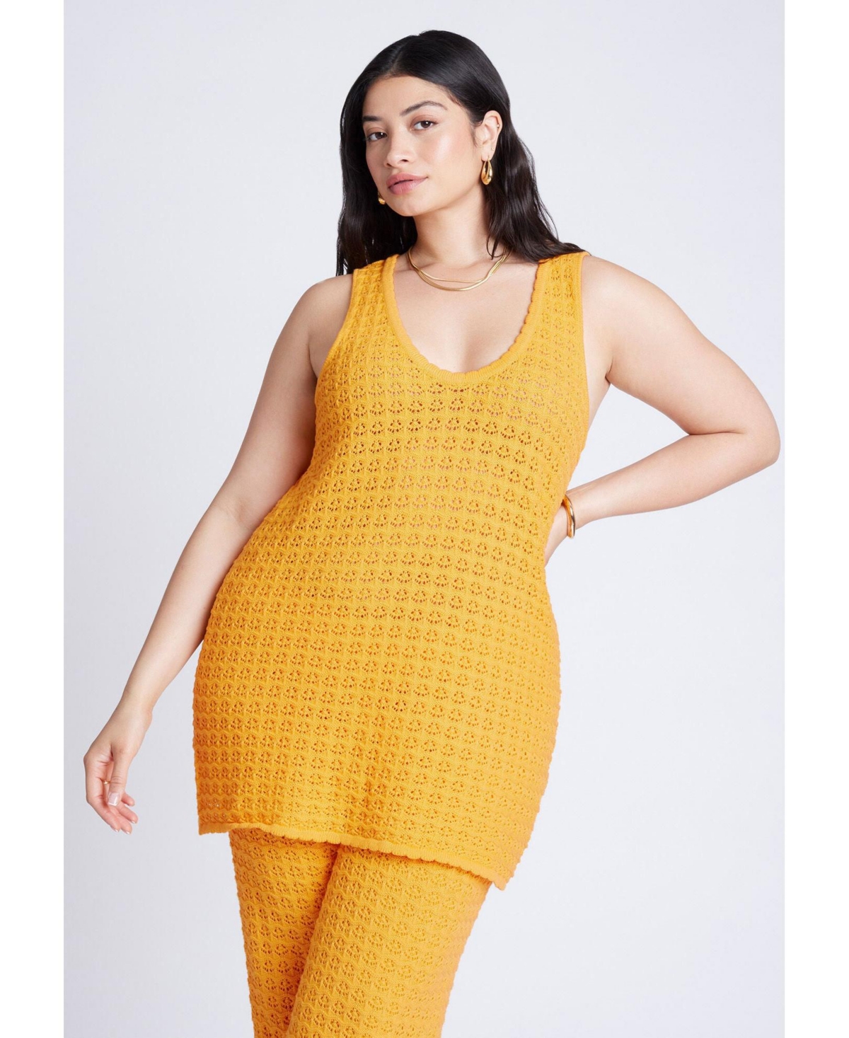 Plus Size Racer Sweater Top With Scalloping - Radiant yellow