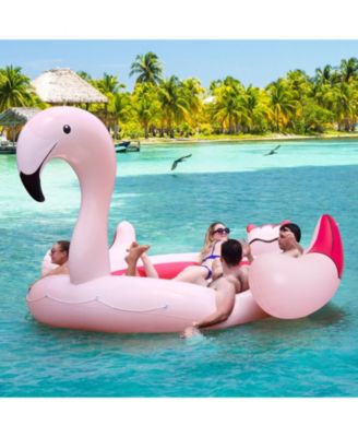 6 People Inflatable Flamingo Floating Island with 6 Cup Holders for Pool and River