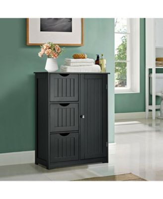 Bathroom Floor Cabinet Side Storage Cabinet with 3 Drawers and 1 Cupboard