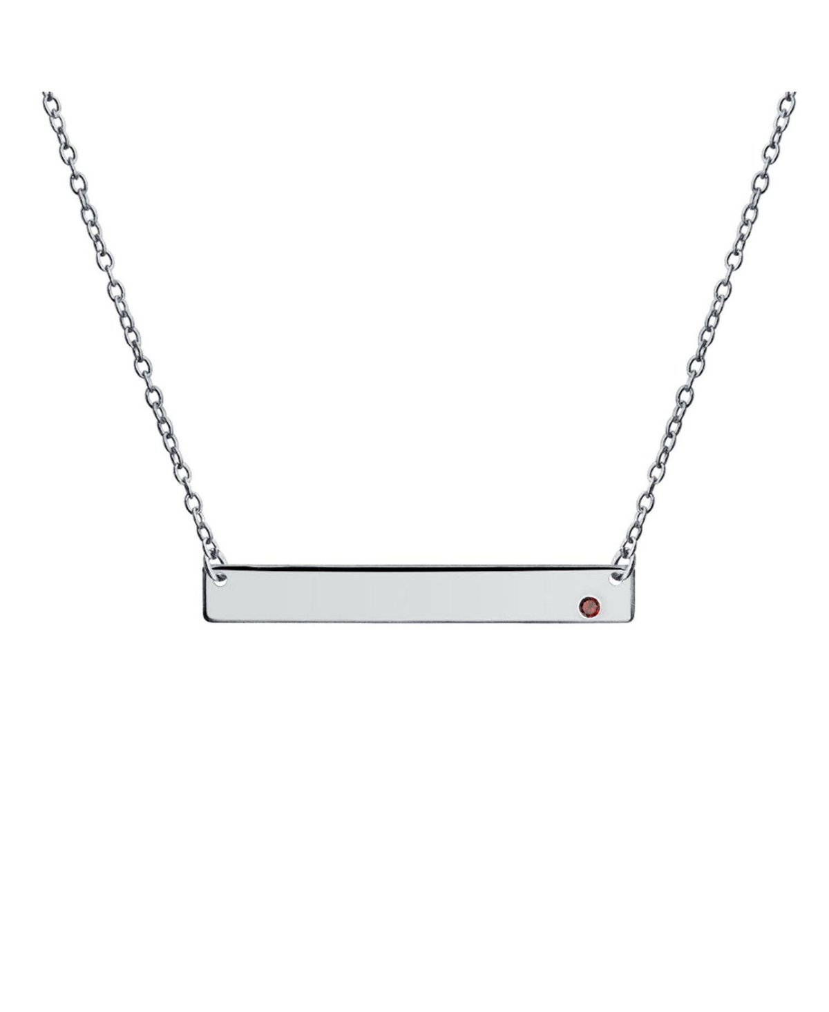 Horizontal Sideway Inspirational Flat Bar Name Plated Pendant Necklace .925 Sterling Silver Crystal Accent - Dark red jan