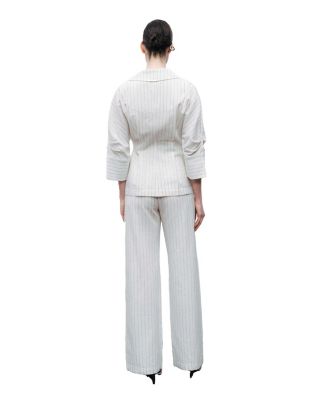Women's Linen Blend Striped High Waist Pants