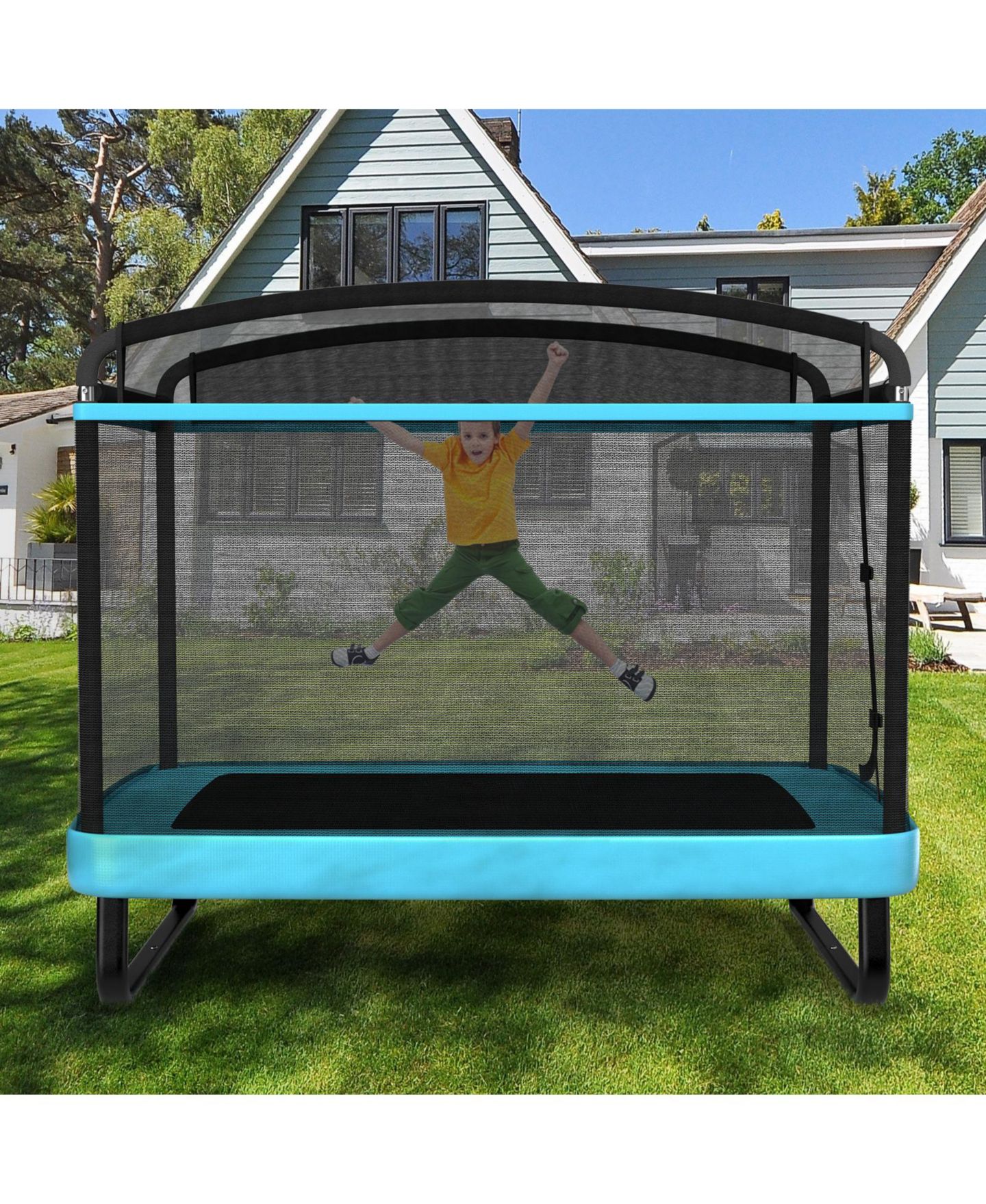 Детская игрушка Slickblue 2-in-1 Galvanized Steel Trampoline with Swing and Enclosure Net, Ages 3+, цвет: Синий — фото 3