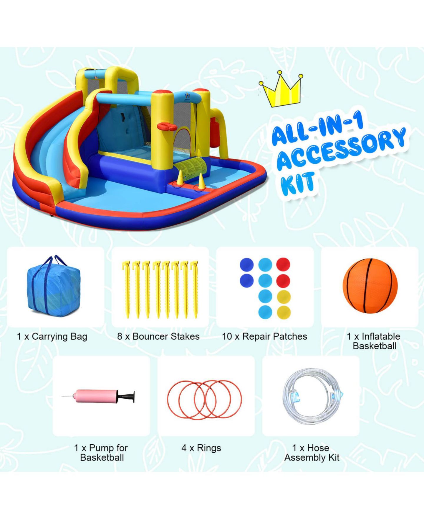 Детская игрушка Mecale 7-in-1 Inflatable Tear-Resistant Water Slide Bounce Castle, Approx. 169.5"L x 139"W x 79"H, Oxford Cloth, Up to 4 Kids, Ages 3+, цвет: Синий — фото 8