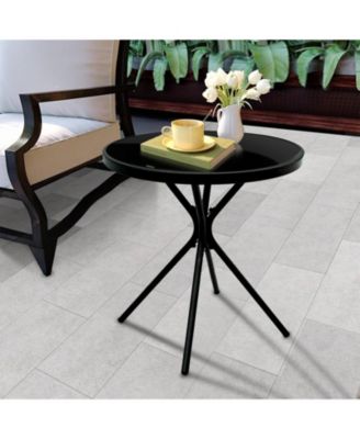 Steel Outdoor Patio Side Coffee Table with Tempered Glass Tabletop