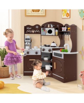 Corner Play Kitchen with Coffee Machine and Slide for Kids