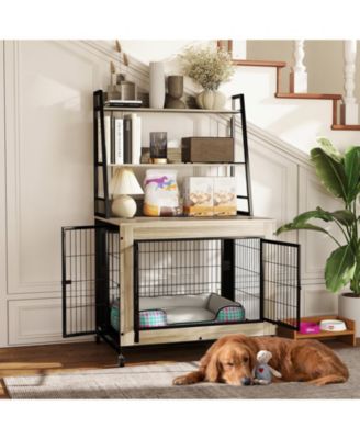 Industrial Dog Kennel Dog Crate Furniture with Storage Shelves