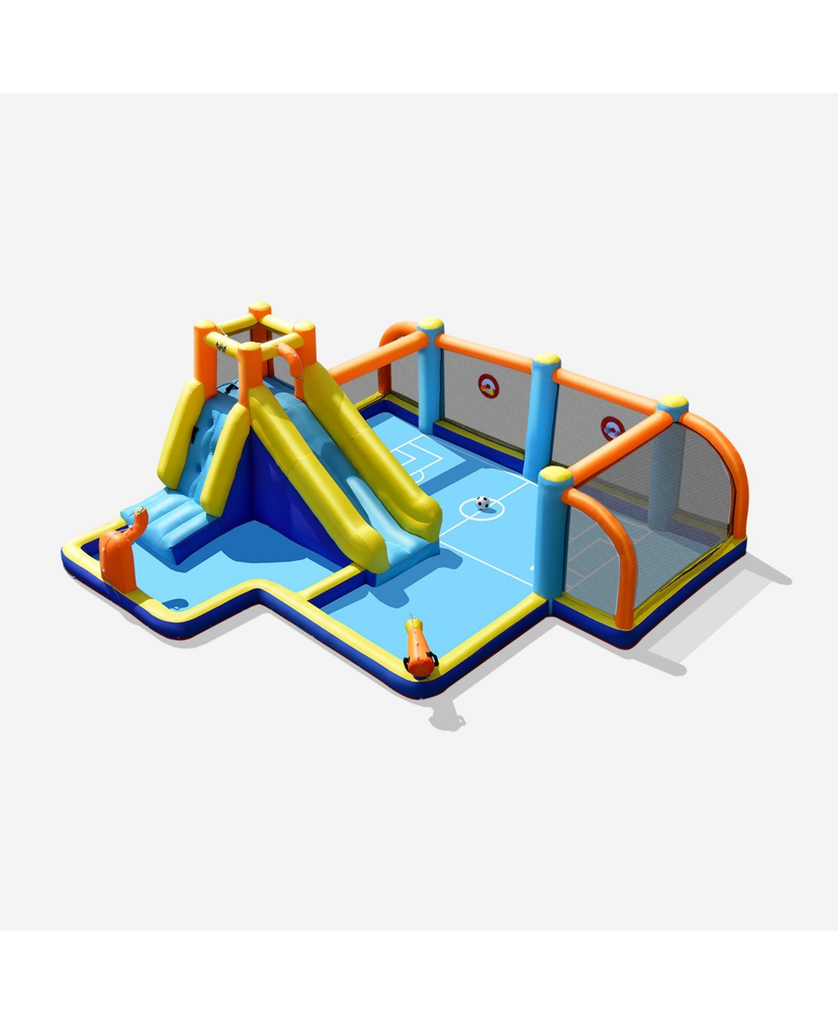 Giant Soccer Themed Inflatable Water Slide Bouncer with Splash Pool without Blower - Blue