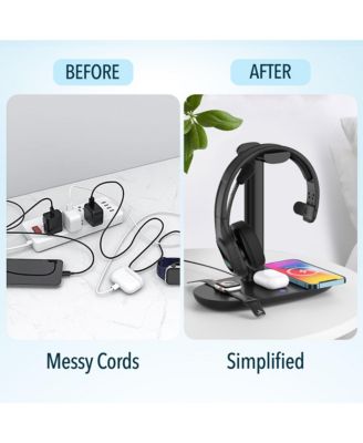 Wireless Computer Headset And Qi Charging Stand, 2.4G USB Bluetooth Headphones with Microphone for PC, Laptop & 20W Charging Stand for Smartphones, Earbuds, and Smartwatches