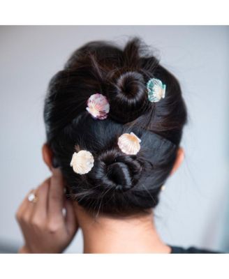 Mini Seashell Clip Set - Cream + Ocean Blue