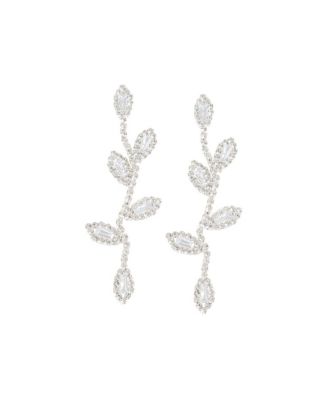 Womens Silver Embellished Foliage Drop Earrings