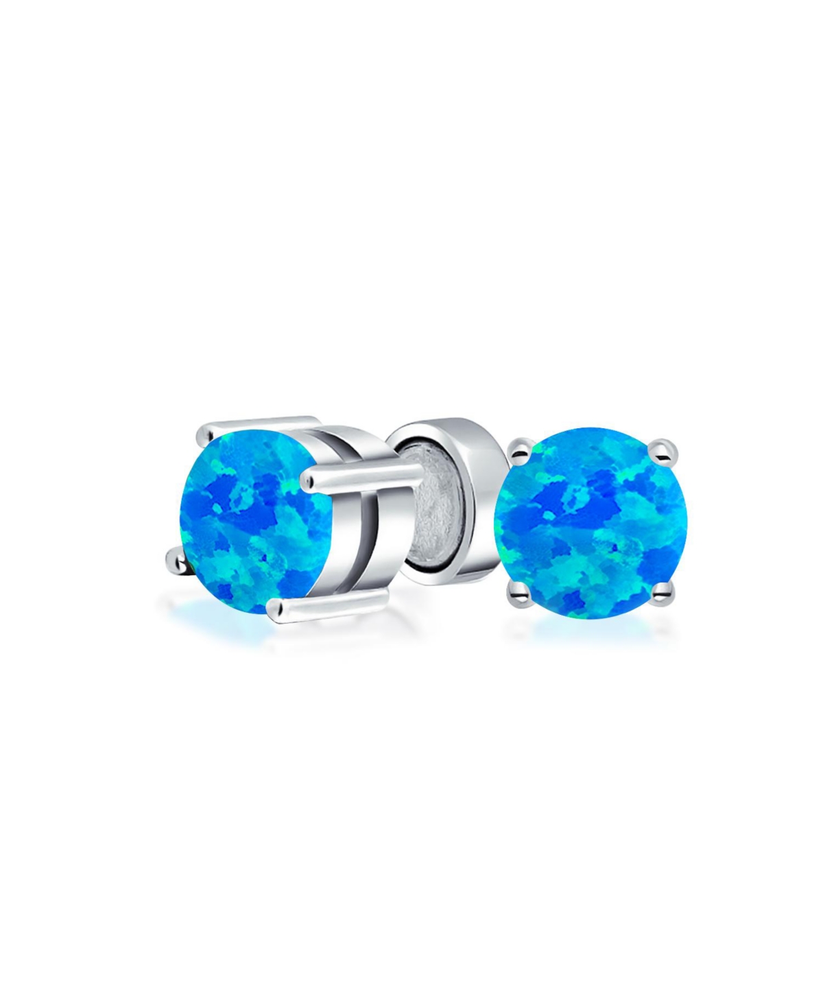1 Ctw Round Blue Created Opal Solitaire Clip On Stud Earrings Sterling Silver 7MM - Opal