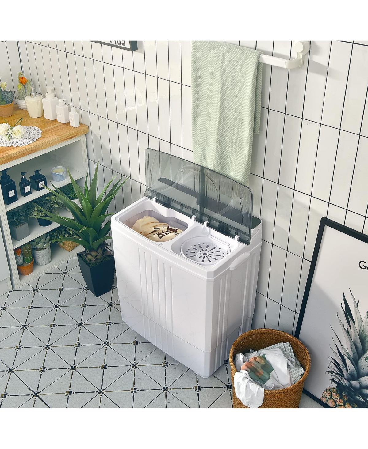 Twin Tub Portable Washing Machine with Timer Control and Drain Pump for Apartment