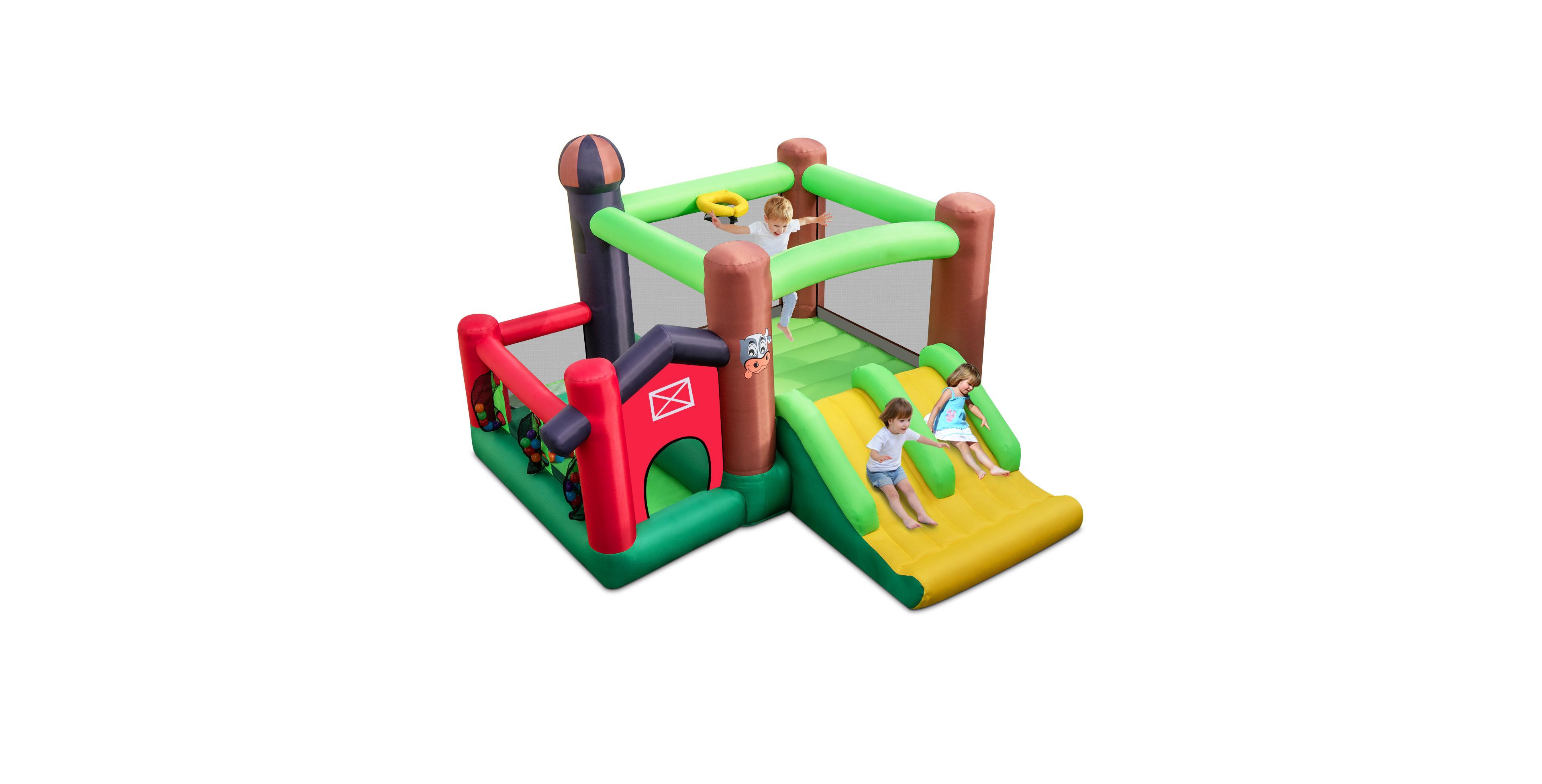 6-in-1 Inflatable Bounce House with Double Slides without 735W Blower