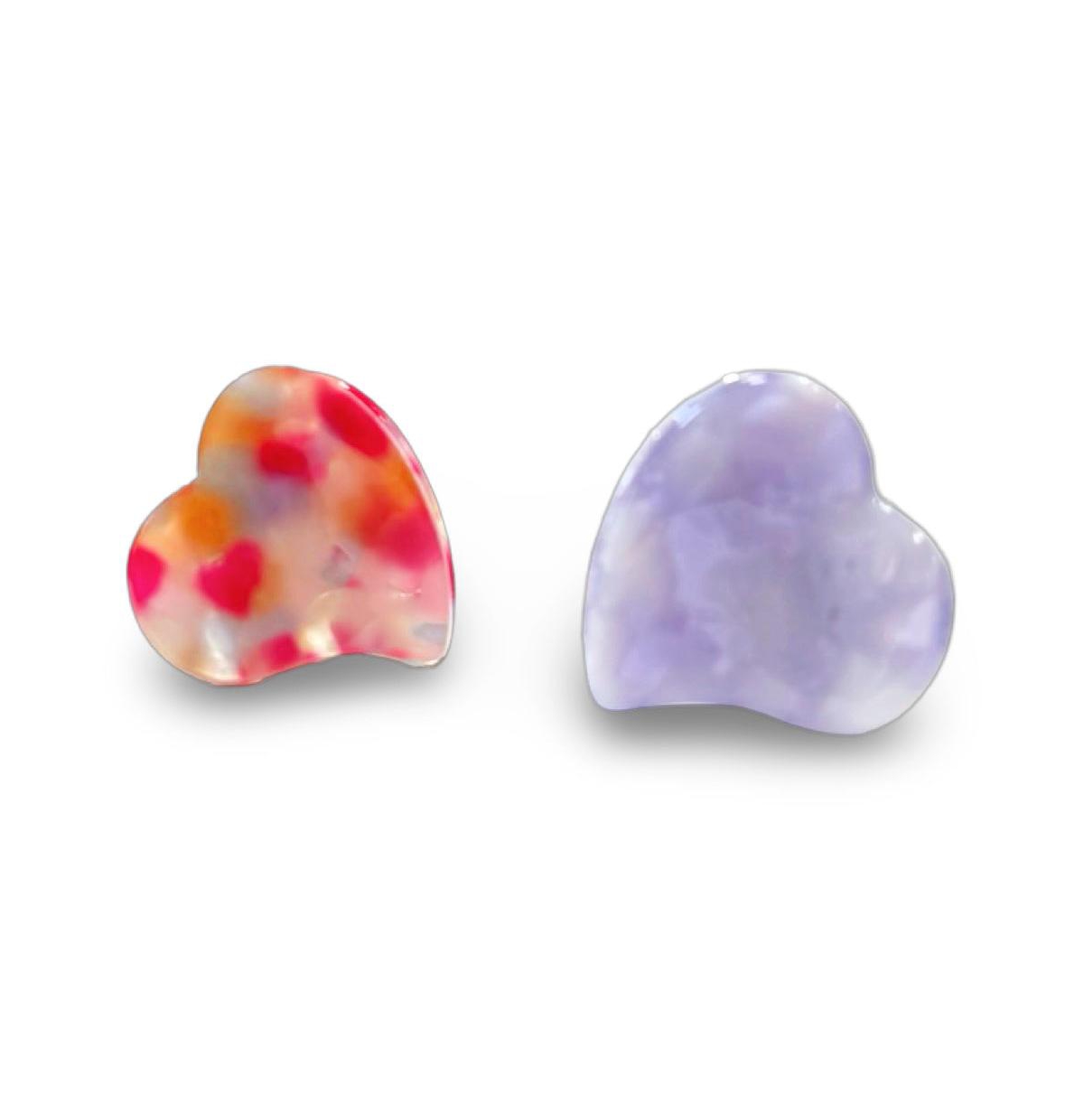 Mini Heart Clip Set - Multi + Purple