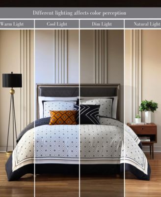 Geometric Black & White Bedding 220 Thread Count 100% Cotton Sateen 5 Piece Reversible King Comforter Set